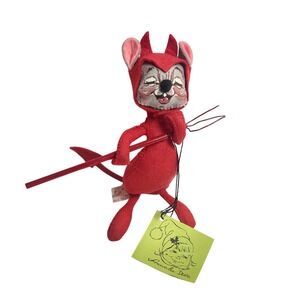 Vintage Annalee Dolls Red Devil Mouse with Pitchfork Halloween‎ 1965 1976 7"